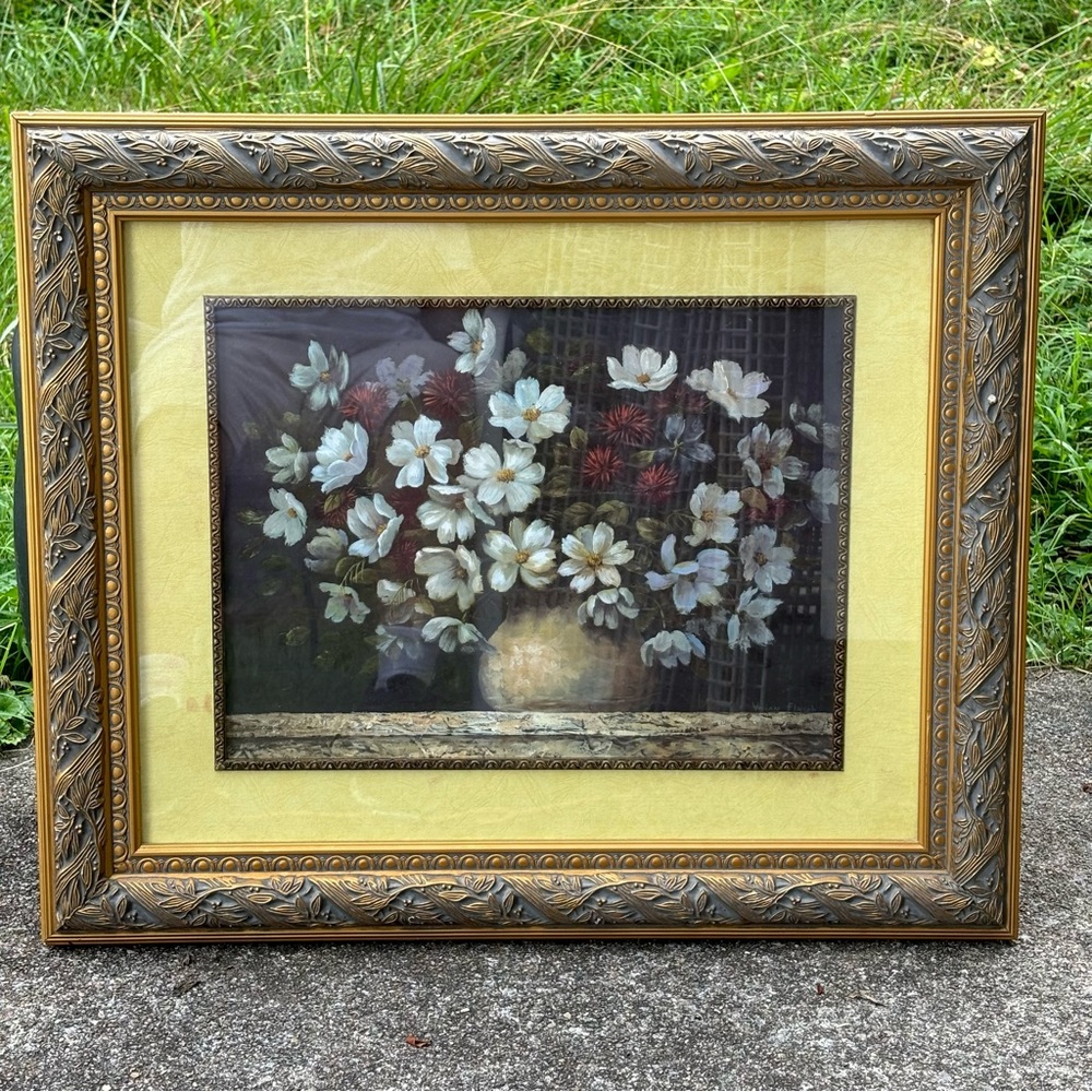 VTG Sweet Magnolia Matted Framed Print in Ornate Frame Elegant 34.5X21 Like New